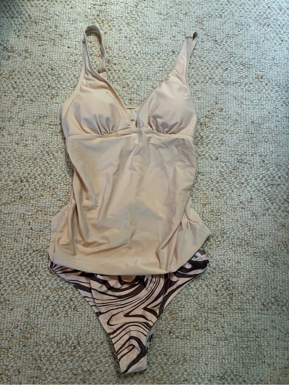 Women’s Nude Tankini Top with Patterned Bottom